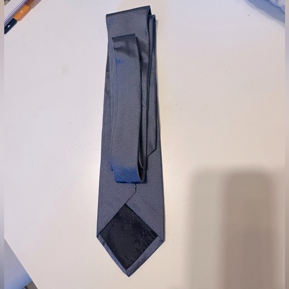 Vintage Gucci Silk Neck Tie Steel Blue Authentic - Picture 4 of 7